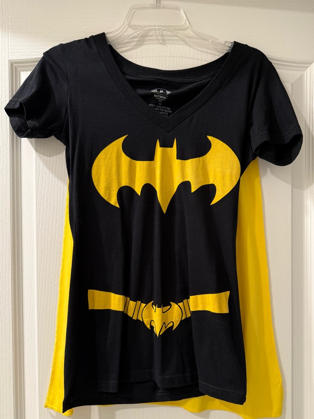 NEW! Women’s Batman Graphic V-Neck Tee with Yellow Cape - Medium